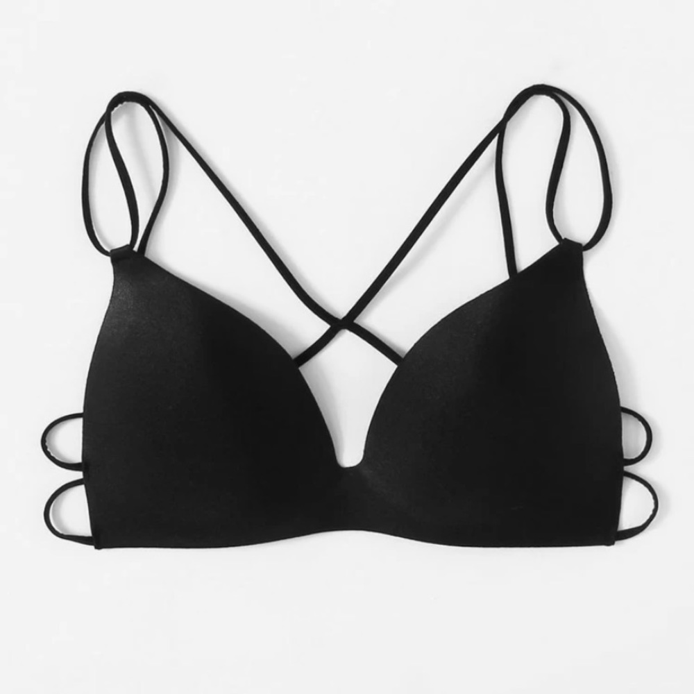 Cross Back Black Seamless Bra